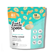 A bag of Little Spoon Organic Oatmeal Baby Cereal.