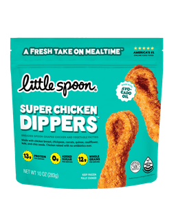 A bag of Little Spoon multiserve frozen Super Chicken Dippers.