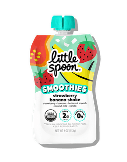 A Little Spoon Strawberry Banana Shake Smoothie pouch.